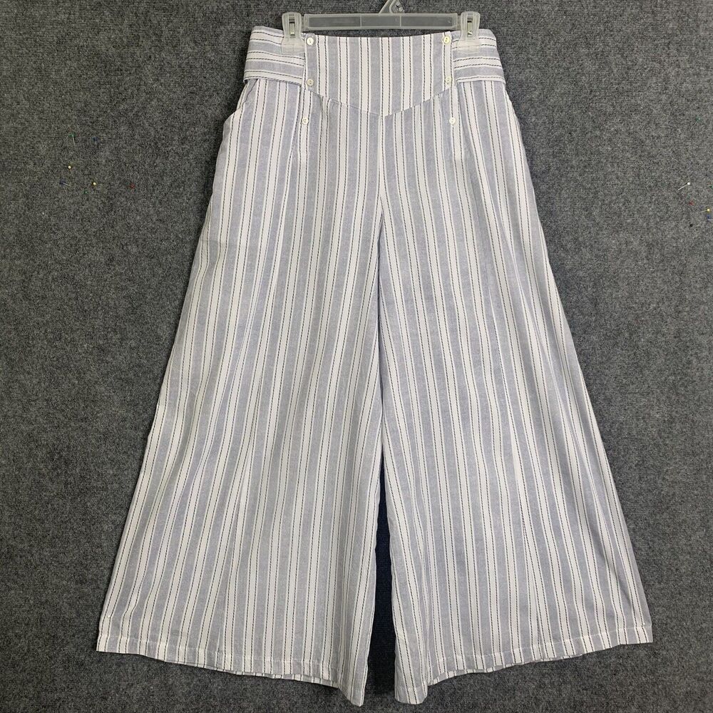 Jaase Wide Leg Boho Lightweight Pants Women M Blue Stripe Airy Hippie Beach